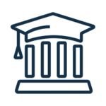 Education institution icon with classical building columns and graduation cap representing universities and colleges
