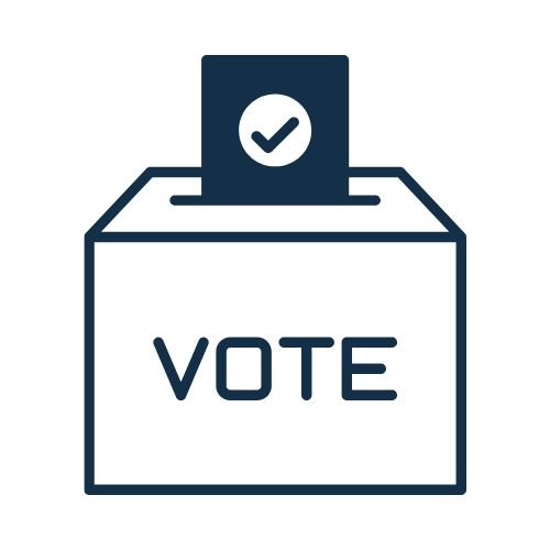 Ballot box with checkmarked voting slip representing political campaigns and election voting