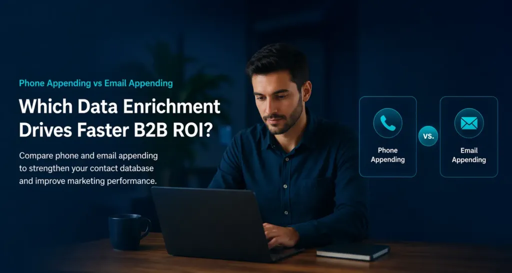 Phone appending vs email appending comparison showing which drives faster B2B ROI