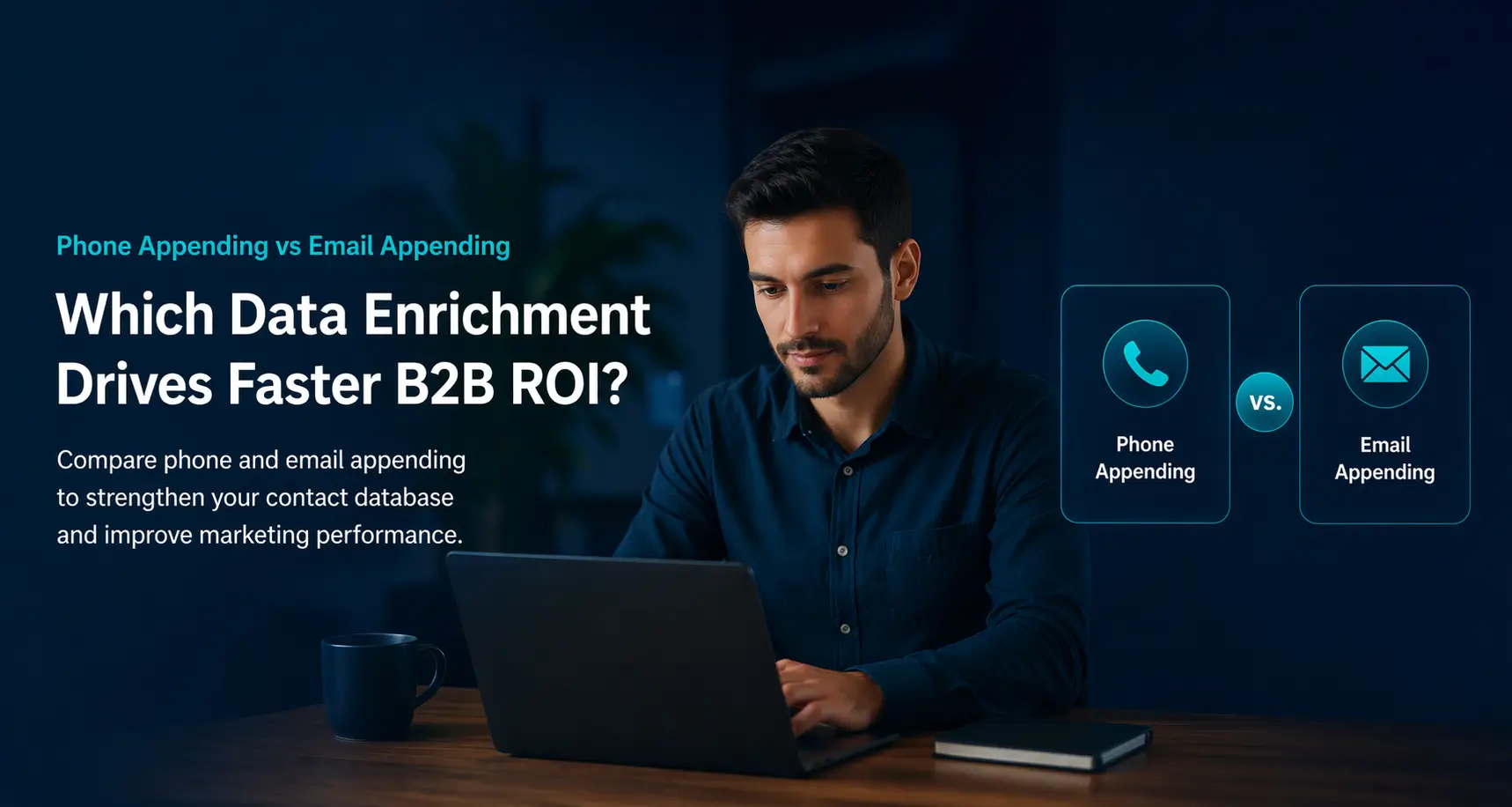 Phone appending vs email appending comparison showing which drives faster B2B ROI